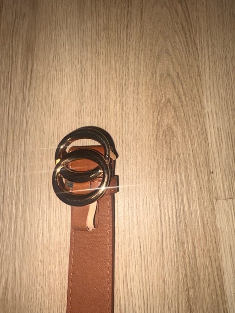 Brown Leather Belt with Gold Double-Ring Buckle
